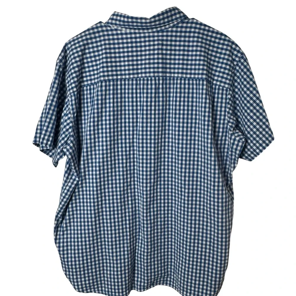 Columbia Mens XL Blue White Gingham Short Sleeve‎ Button Down Shirt Regular Fit